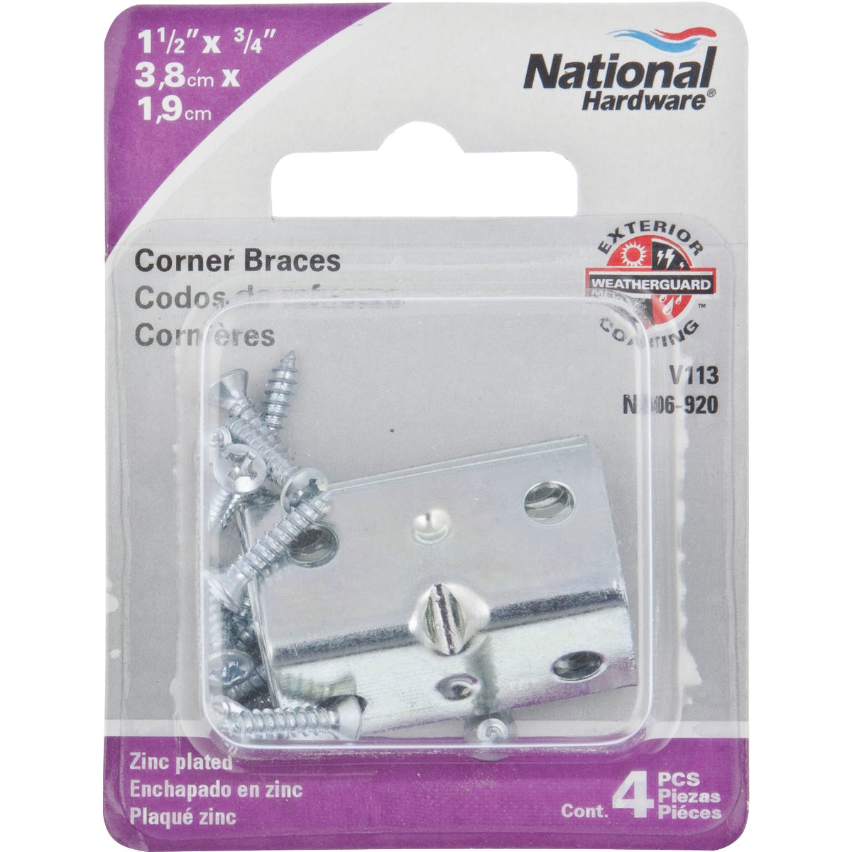 National Catalog V113 Series 11/2 In. x 3/4 In. Zinc Corner Brace (4