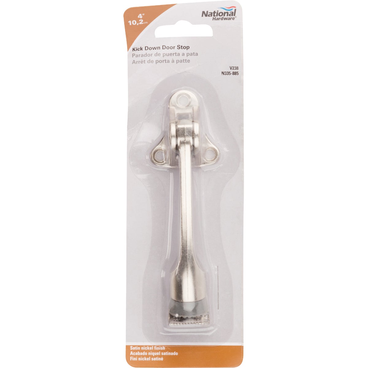 National Hardware V238 4" Kickdown Door Stop, White, 4-Pack, Die Cast Zinc