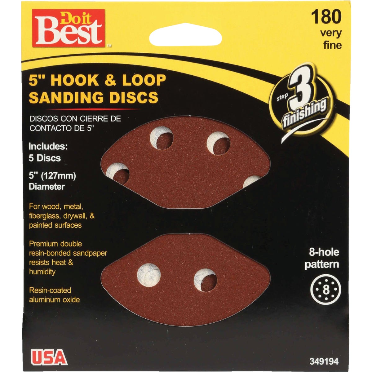 Gator 5-Inch 8-Hole Aluminum Oxide Hook and Loop Sanding Disc