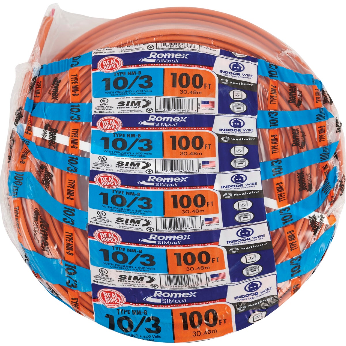 Romex 100 Ft. 10-3 Solid Orange NMW/G Electrical Wire – Hemlock