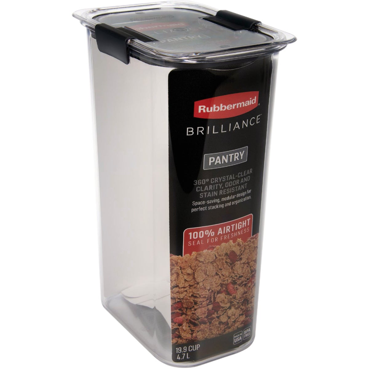 Rubbermaid Brilliance 19.9 Cup Cereal Pantry Airtight Food Storage Con