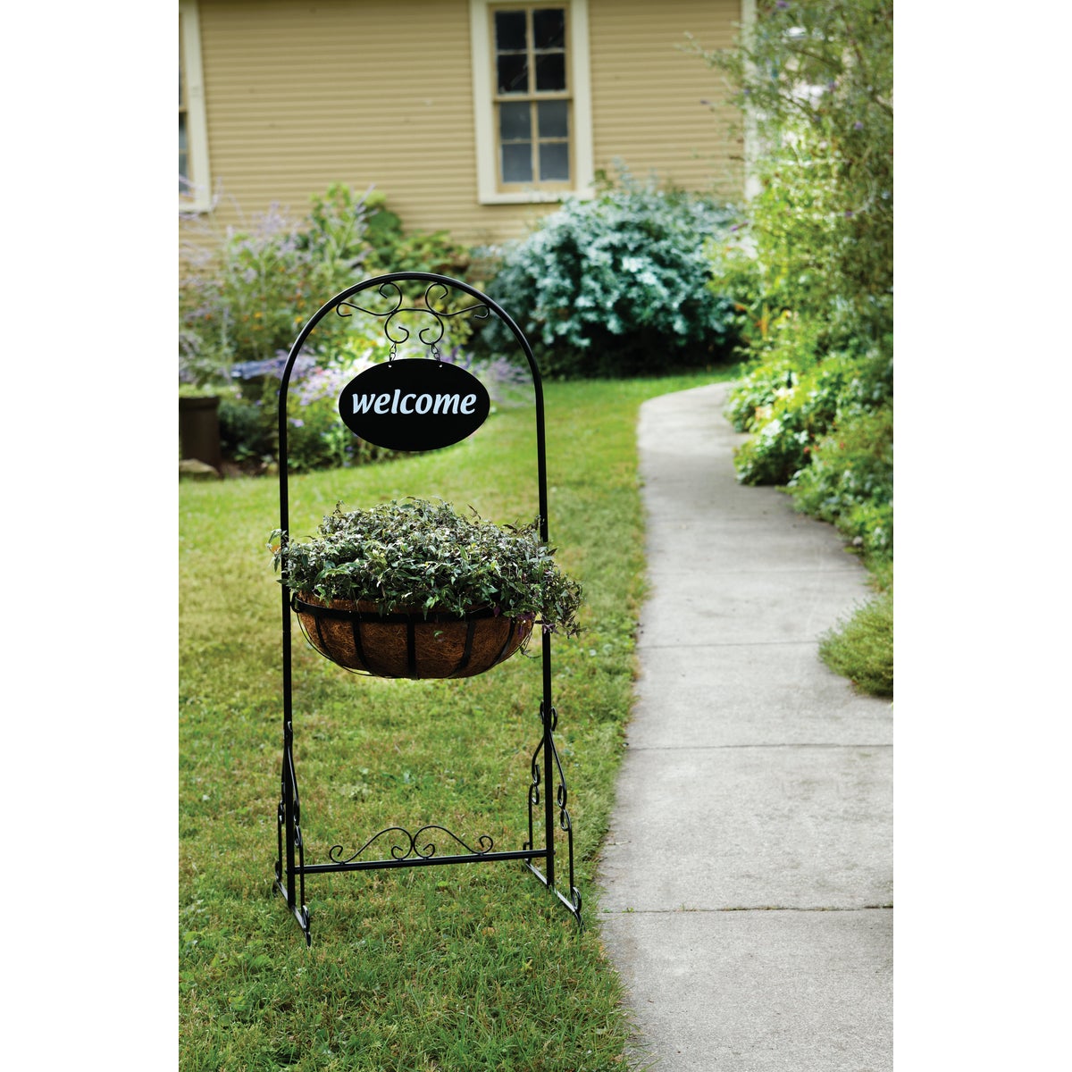 garden hanging plant stand Best Garden Black Rust Resistant Steel 43 In. H. Welcome Plant Stand – Hemlock Hardware