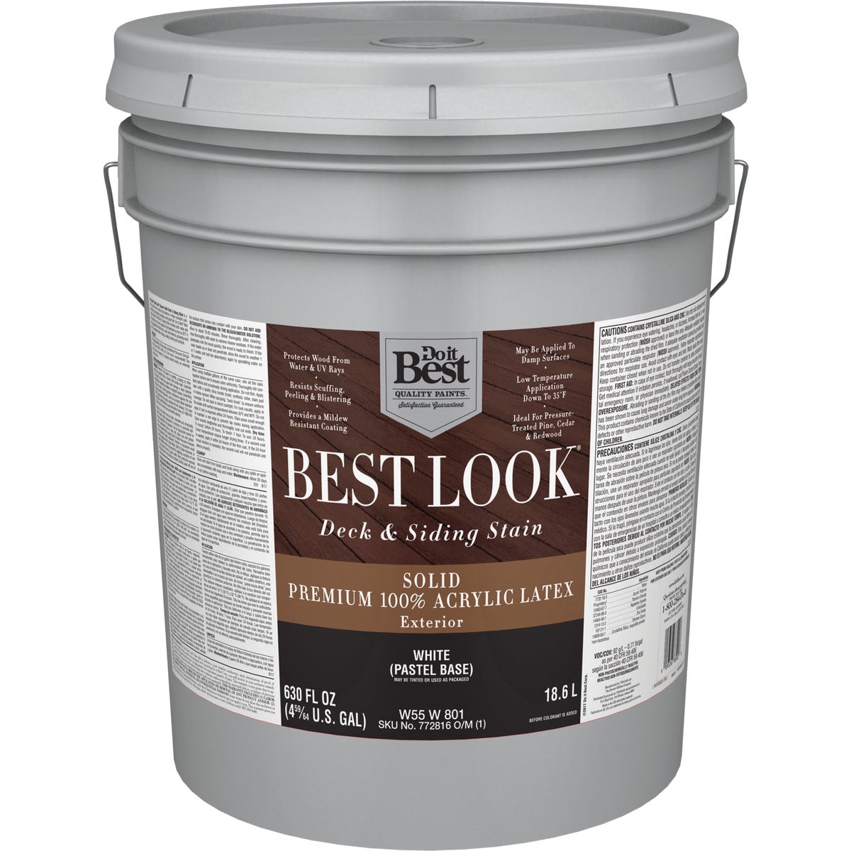 Best Look Solid Deck & Siding Exterior Stain, White Pastel Base, 5 Gal