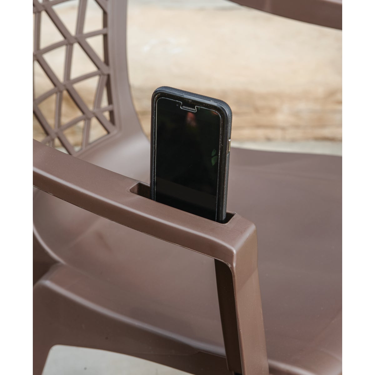 Adams Penza Earth Brown Resin Stackable Chair Hemlock Hardware