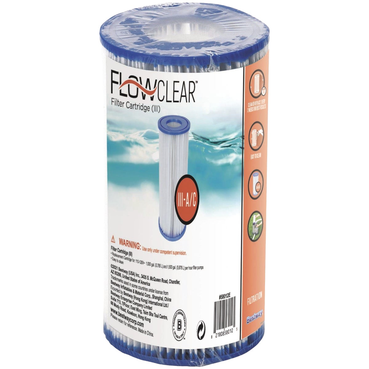 Bestway Flowclear Type III A/C Pool Filter Cartridge Hemlock Hardware