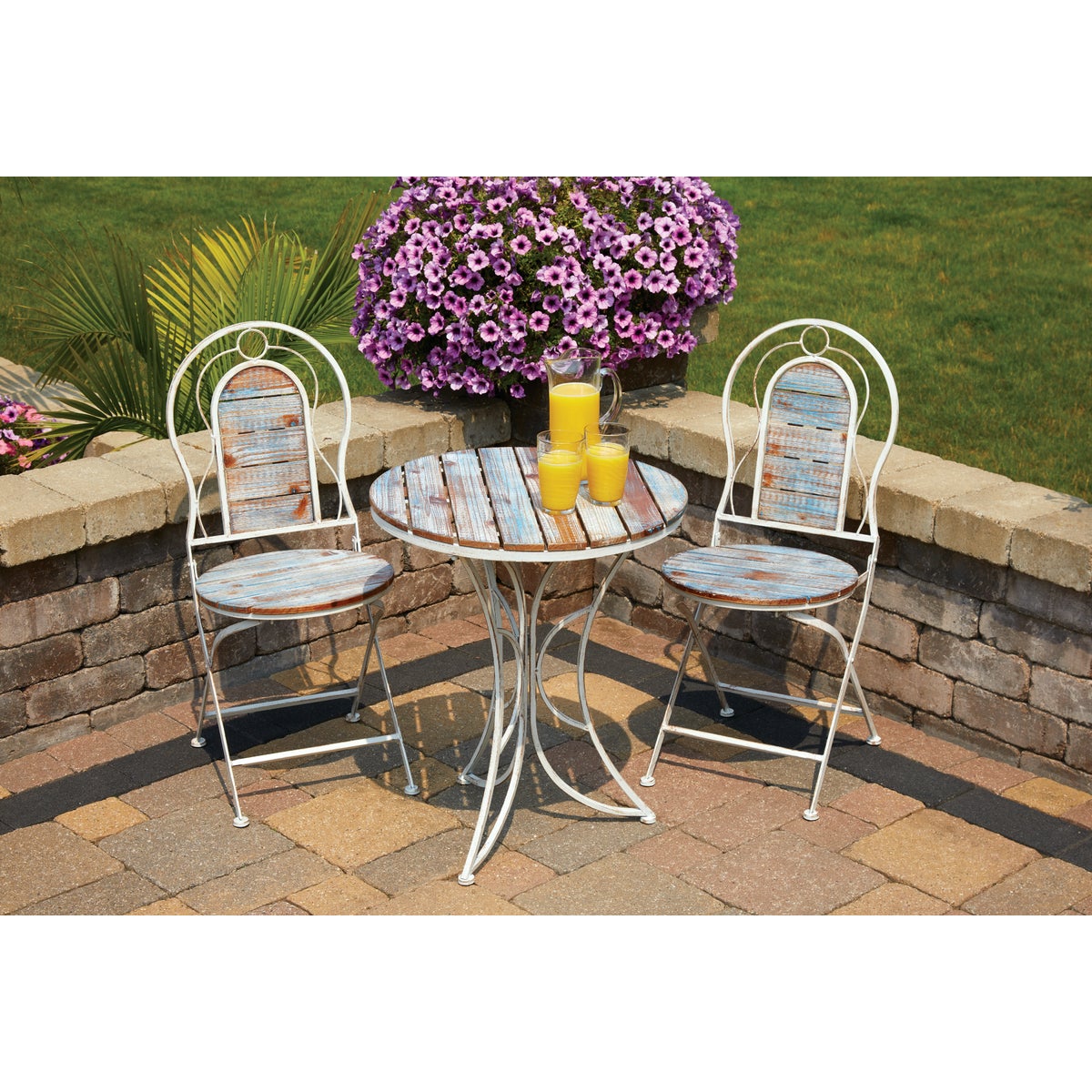 Alpine 3-Piece Weathered Wood Blue & White Bistro Set – Hemlock