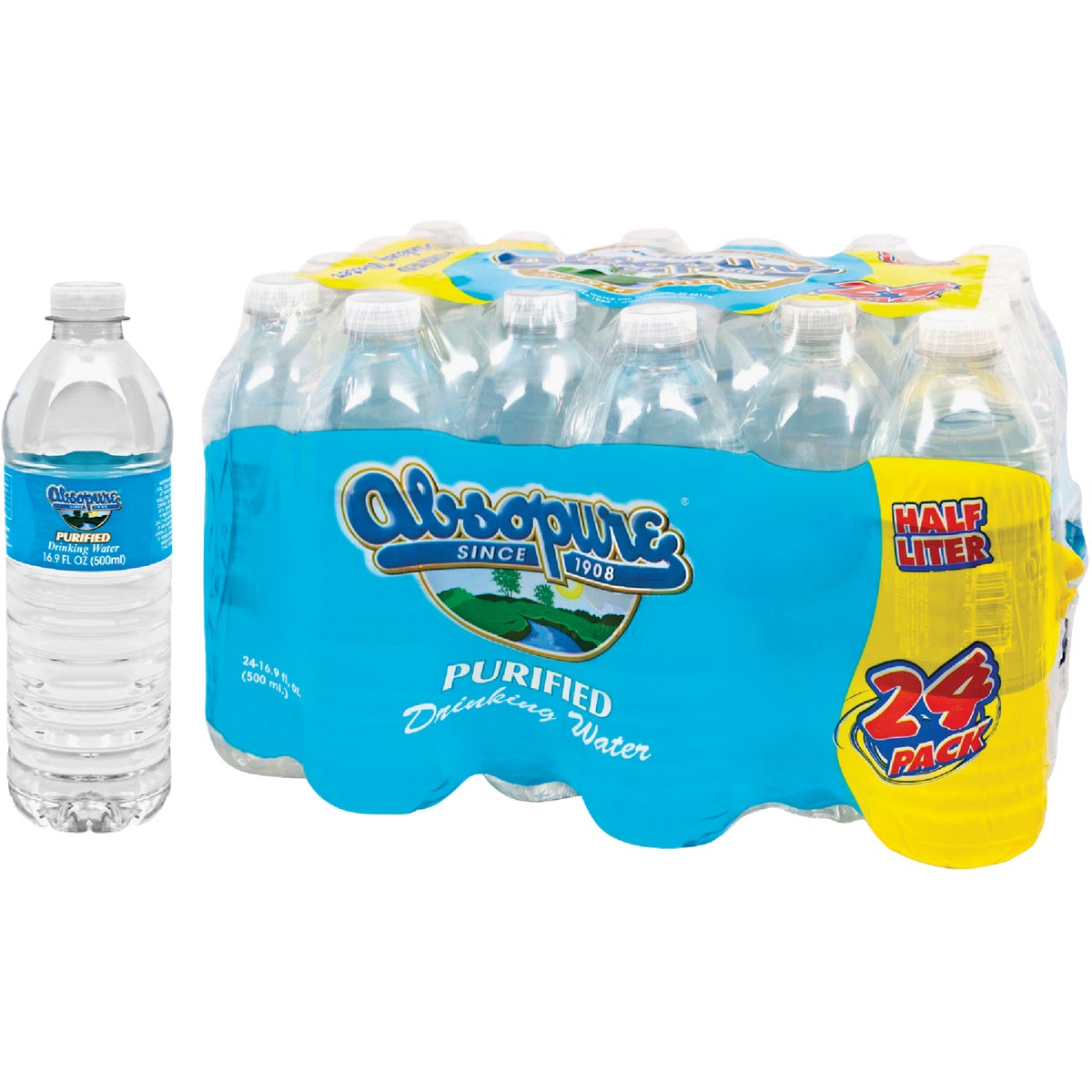 Absopure 0.5 Liter Bottled Purified Drinking Water (24Pack) Hemlock