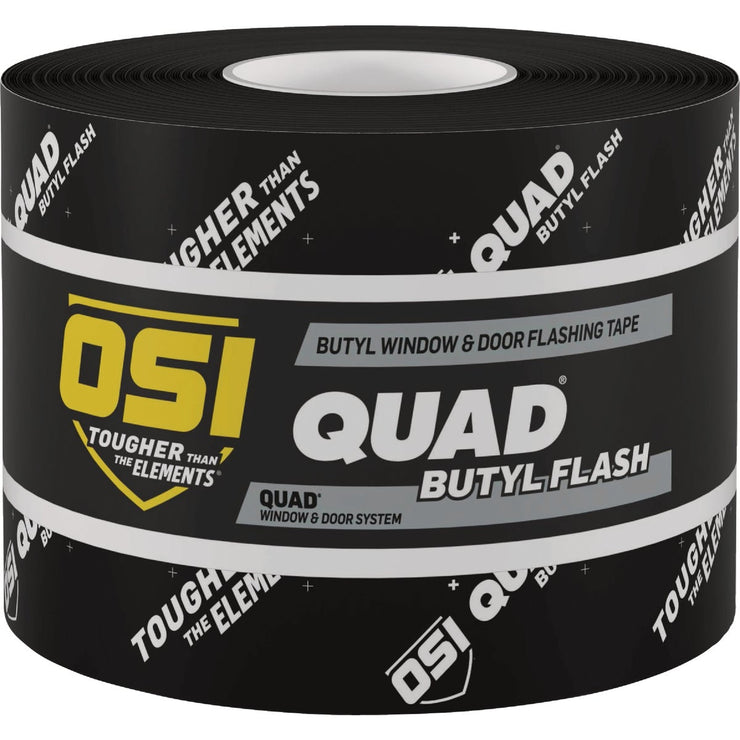 Image of OSI QUAD 4 In. x 75 Ft. Butyl Flash Self-Adhering Flexible Flashing Tape, Black Roll