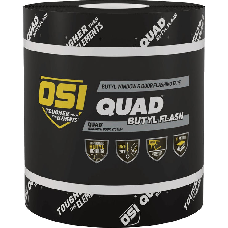 Image of OSI QUAD 6 In. x 75 Ft. Butyl Flash Self-Adhering Flexible Flashing Tape, Black Roll