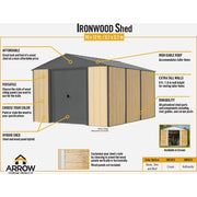 Image of Arrow Ironwood 10 Ft. x 12 Ft. Galvanized Steel Hybrid Shed Kit, Anthracite