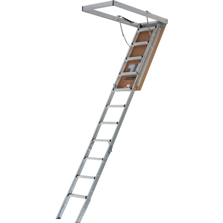 Image of Louisville Elite 7 Ft. 8 In. to 10 Ft. 3 In. 25-1/2 In. x 54 In. Aluminum Attic Stairs with Aluminum Frame & Aluminum Rail, 375 Lb. Load