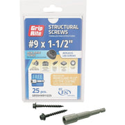 Image of  Grip-Rite PrimeGuard Plus #9 x 1.5 In. Hex Washer Head Structural Screw (25-Count)