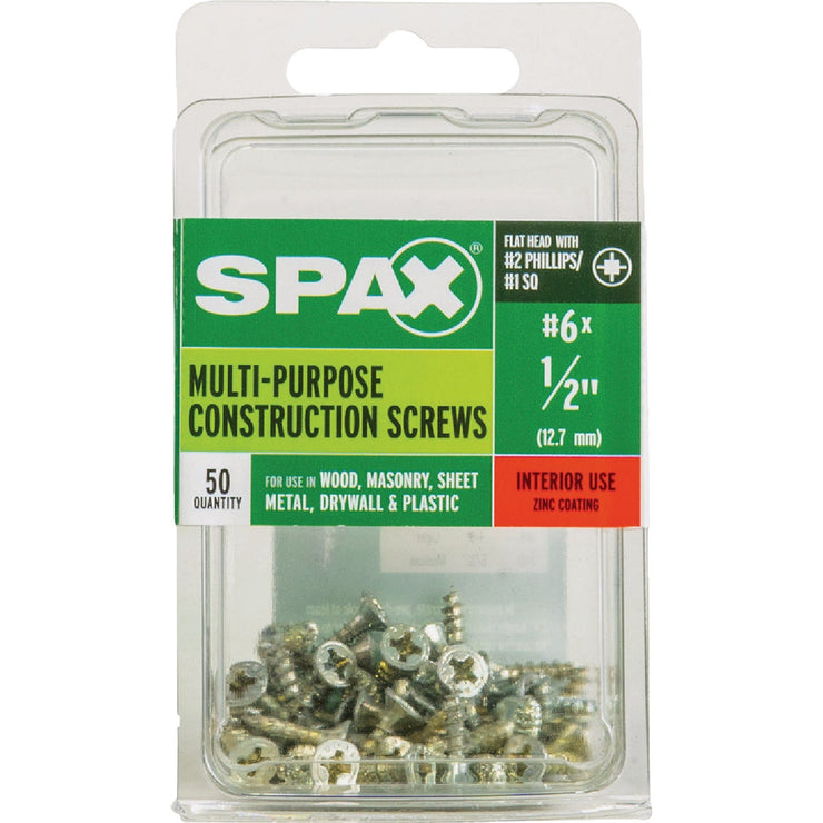 Image of SPAX 6 x 1/2 In. Flat Head Unidrive (Combo Drive) Zinc (Interior) Wood Screw (50-Count)