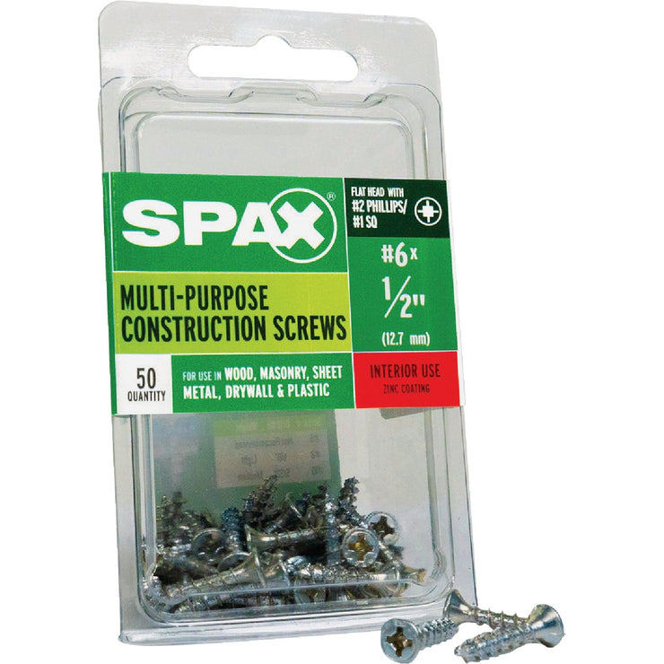 Image of SPAX 6 x 1/2 In. Flat Head Unidrive (Combo Drive) Zinc (Interior) Wood Screw (50-Count)
