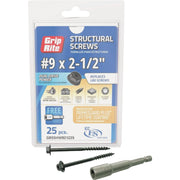 Image of  Grip-Rite PrimeGuard Plus #9 x 2.5 In. Hex Washer Head Structural Screw (25-Count)