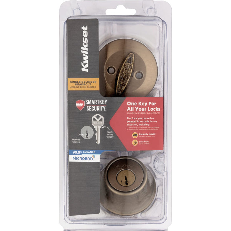Image of Kwikset 660 Single Cylinder Deadbolt with SmartKey, Polished Antique Brass