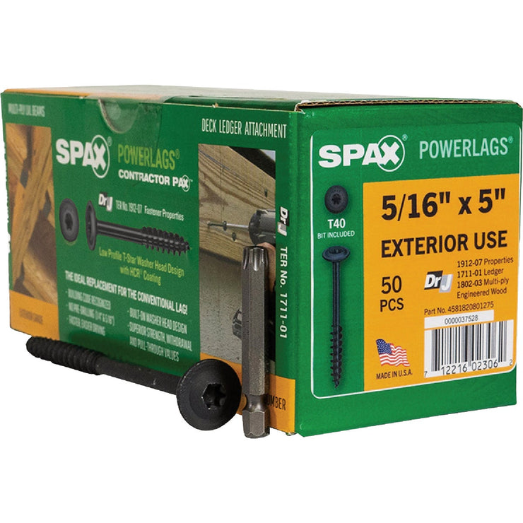 Image of SPAX 5/16 x 5 In. PowerLag Washer Head T-40 HCR (Exterior Rated) Lag Screw Contractor Pax (50-Count)