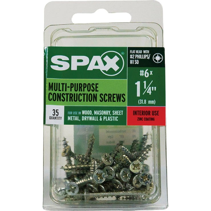 Image of SPAX 6 x 1-1/4 In. Flat Head Unidrive (Combo Drive) Zinc (Interior) Wood Screw (35-Count)
