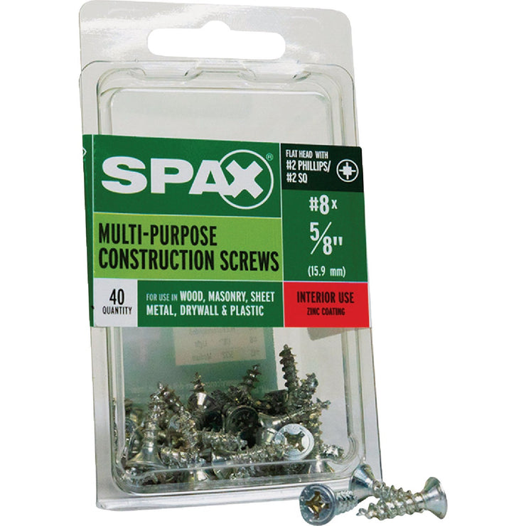 Image of SPAX 8 x 5/8 In. Flat Head Unidrive (Combo Drive) Zinc (Interior) Wood Screw (40-Count)