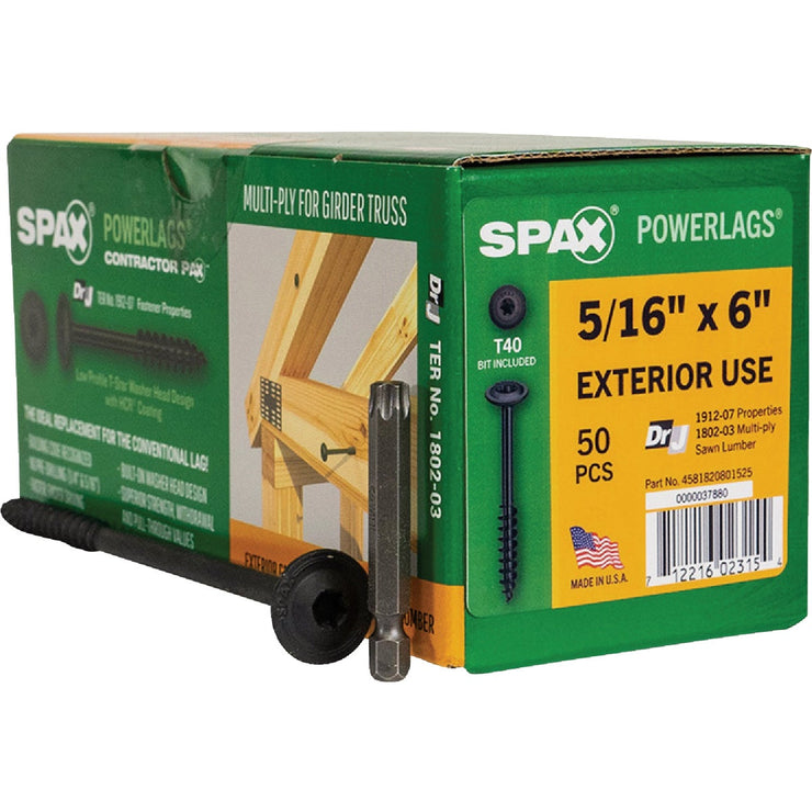 Image of SPAX 5/16 x 6 In. PowerLag Washer Head T-40 HCR (Exterior Rated) Lag Screw Contractor Pax (50-Count)