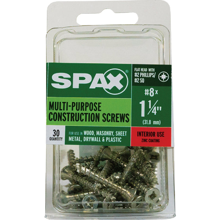 Image of SPAX 8 x 1-1/4 In. Flat Head Unidrive (Combo Drive) Zinc (Interior) Wood Screw (30-Count)