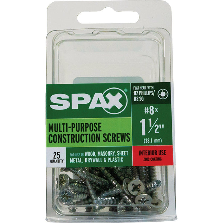Image of SPAX 8 x 1-1/2 In. Flat Head Unidrive (Combo Drive) Zinc (Interior) Wood Screw (25-Count)