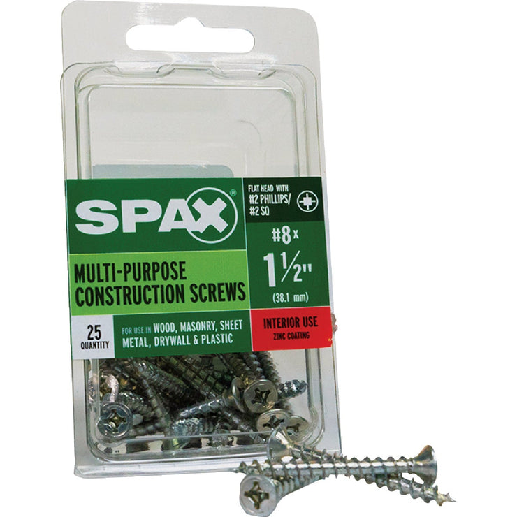 Image of SPAX 8 x 1-1/2 In. Flat Head Unidrive (Combo Drive) Zinc (Interior) Wood Screw (25-Count)