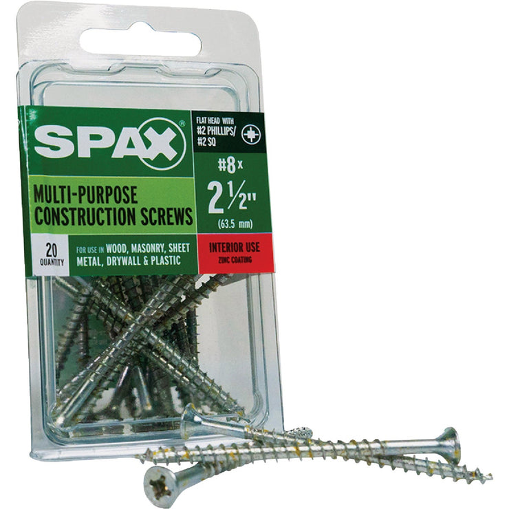 Image of SPAX 8 x 2-1/2 In. Flat Head Unidrive (Combo Drive) Zinc (Interior) Wood Screw (12-Count)
