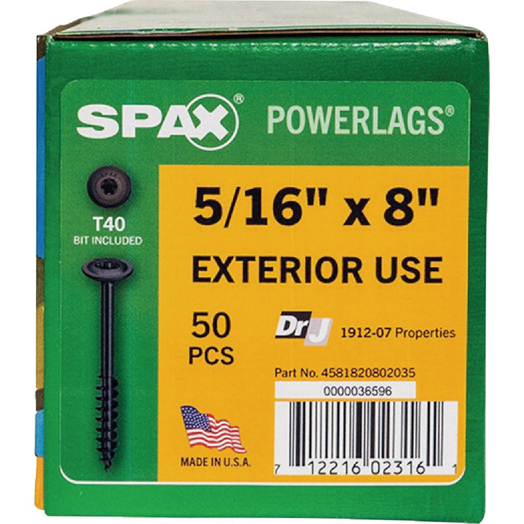 Image of SPAX 5/16 x 8 In. PowerLag Washer Head T-40 HCR (Exterior Rated) Lag Screw Contractor Pax (50-Count)