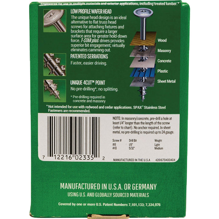 Image of SPAX 8 x1-1/2 In. Wafer Head T-20+ HCR-X (Exterior Rated) Cabinet Screw 1 Lb. (165-Count)