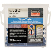 Image of Simpson Strong-Tie Titen Turbo  3/16 in. x 3-1/4 in. 6-Lobe Flat-Head Concrete and Masonry Screw, Blue (75-Qty)