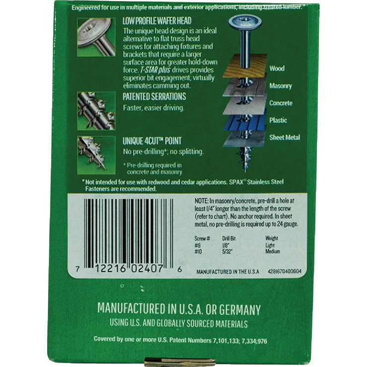 Image of SPAX 8 x 2-1/2 In. Wafer Head T-20+ HCR-X (Exterior Rated) Cabinet Screw 1 Lb. (120-Count)