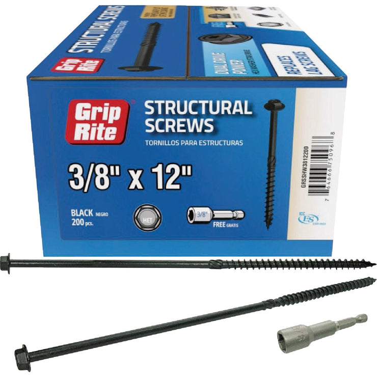 Image of  Grip-Rite PrimeGuard Plus 3/8 In. x 12 In. Hex Washer Head Structural Screw (20-Count)