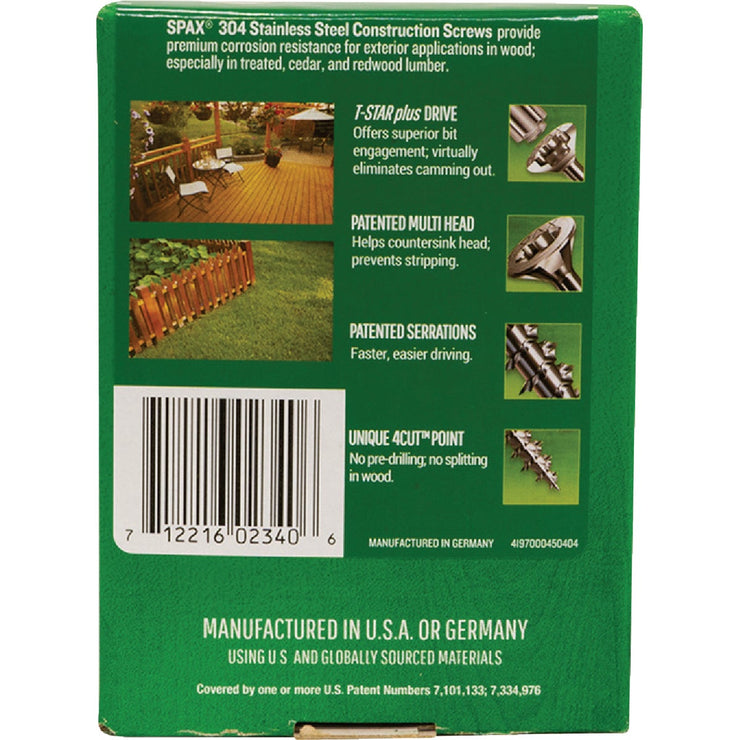 Image of SPAX 9 x 1-1/2 In. Flat Head T-20+ 304 Stainless Steel (Exterior Rated) 1 Lb. (155-Count)