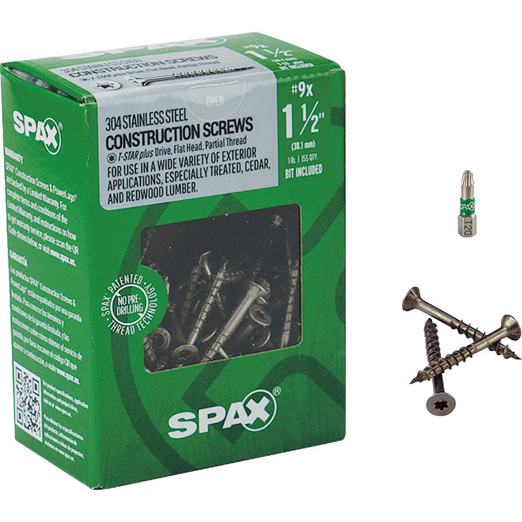 Image of SPAX 9 x 1-1/2 In. Flat Head T-20+ 304 Stainless Steel (Exterior Rated) 1 Lb. (155-Count)