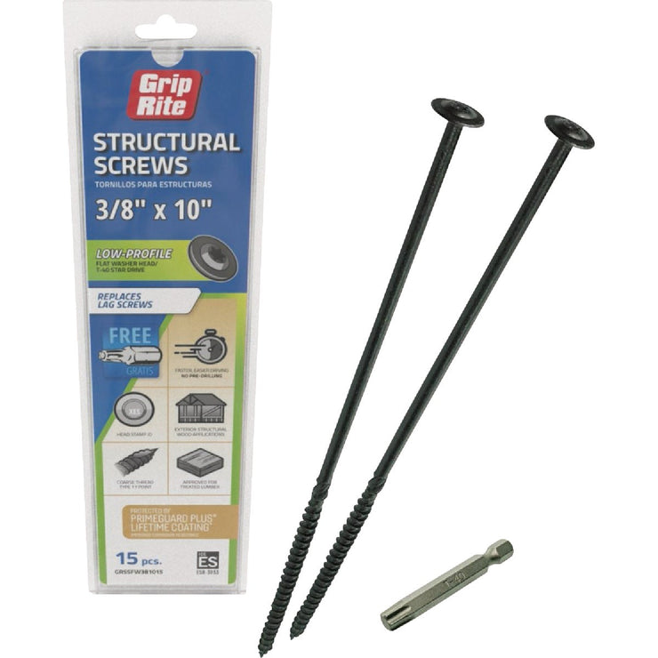 Image of Grip-Rite PrimeGuard Plus 3/8 In. x 12 In. Flat Washer Head Structure Screw (15-Count)