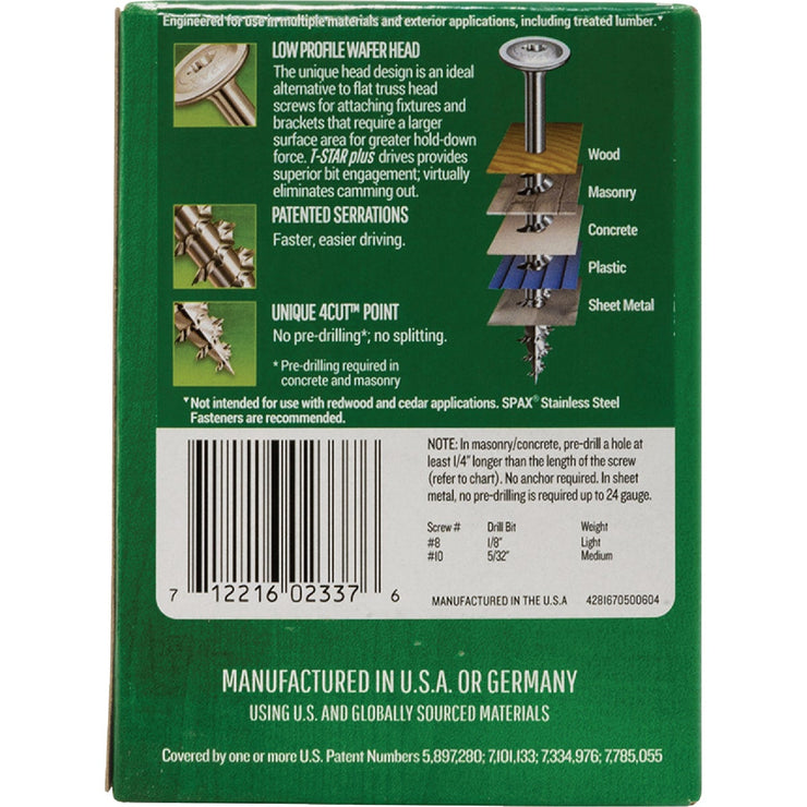 Image of SPAX 10 x 2-1/2 In. Wafer Head T-20+ HCR-X (Exterior Rated) Cabinet Screw 1 Lb. (77-Count)