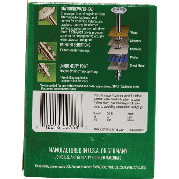 Image of SPAX 10 x 3 In. Wafer Head T-20+ HCR-X (Exterior Rated) Cabinet Screw 1 Lb. (63-Count)