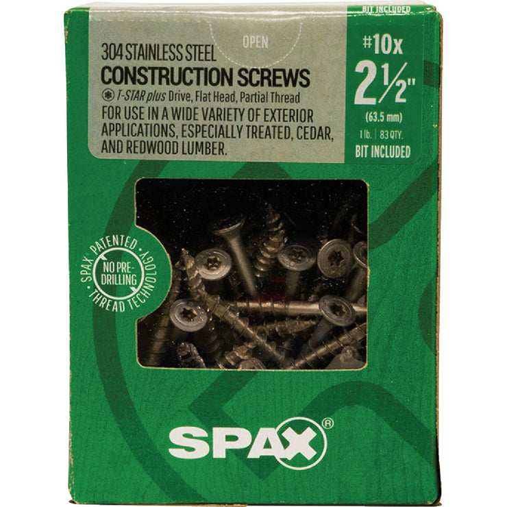 Image of SPAX 10 x 2-1/2 In. Flat Head T-20+ 304 Stainless Steel (Exterior Rated) 1 Lb. (83-Count)