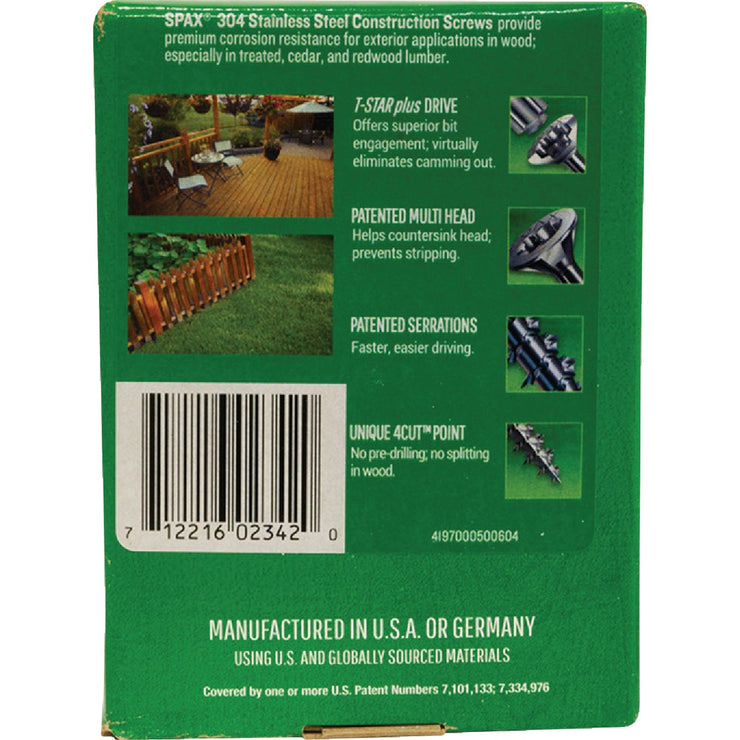 Image of SPAX 10 x 2-1/2 In. Flat Head T-20+ 304 Stainless Steel (Exterior Rated) 1 Lb. (83-Count)