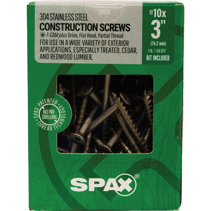 Image of SPAX 10 x 3 In. Flat Head T-20+ 304 Stainless Steel (Exterior Rated) 1 Lb. (68-Count)