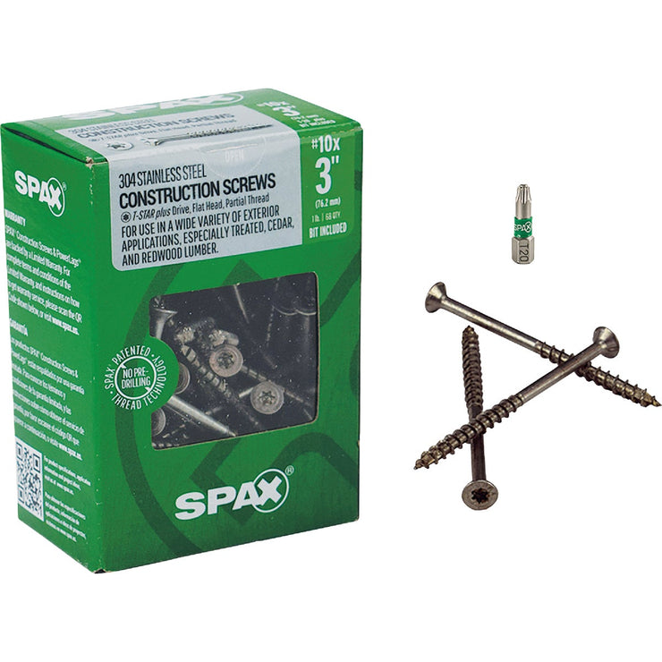 Image of SPAX 10 x 3 In. Flat Head T-20+ 304 Stainless Steel (Exterior Rated) 1 Lb. (68-Count)