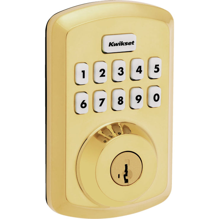 Image of Kwikset Powerbolt 250 10-Button Keypad Lifetime Electronic Deadbolt Door Lock, Polished Brass