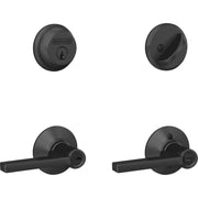 Image of Schlage Matte Black Single Cylinder Deadbolt & Keyed Entry Latitude Lever Combo