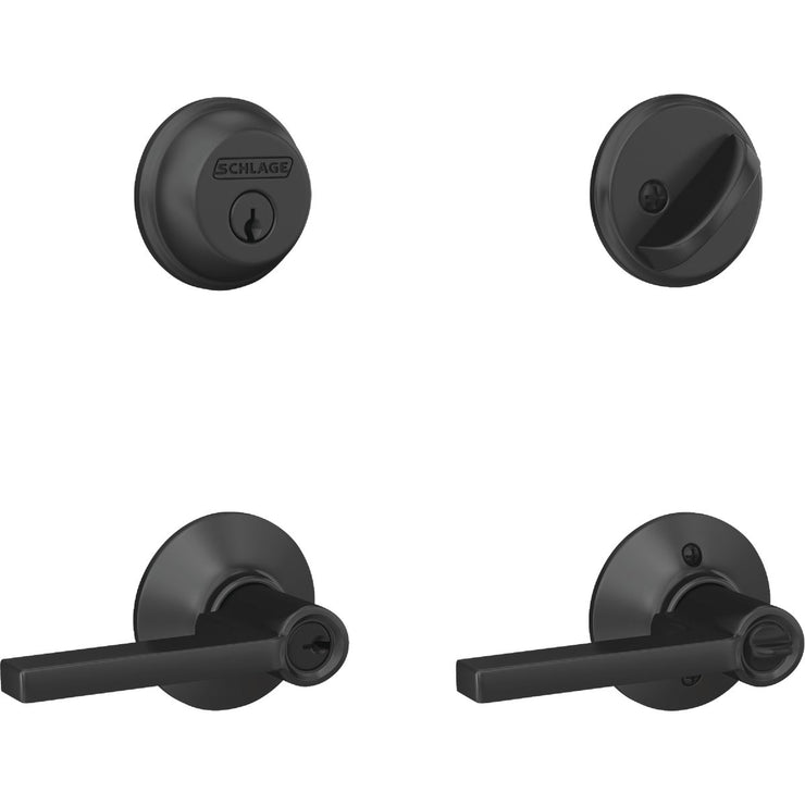 Image of Schlage Matte Black Single Cylinder Deadbolt & Keyed Entry Latitude Lever Combo