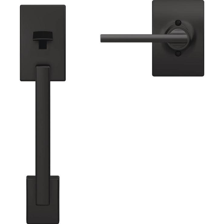 Image of Schlage Matte Black Front Entry Handle & Latitude Lever with Century Trim