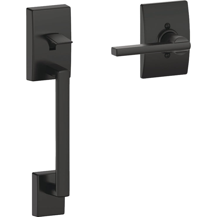 Image of Schlage Matte Black Front Entry Handle & Latitude Lever with Century Trim