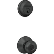 Image of Schlage Matte Black Single Cylinder Deadbolt & Plymouth Keyed Entry Knob