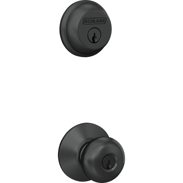Image of Schlage Matte Black Single Cylinder Deadbolt & Plymouth Keyed Entry Knob