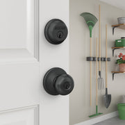 Image of Schlage Matte Black Single Cylinder Deadbolt & Plymouth Keyed Entry Knob